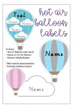 Editable Hot Air Balloon Themed Labels And Rotations Display By Mrs Batty