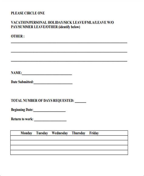 Free 10 Sample Vacation Request Forms In Ms Word Pdf