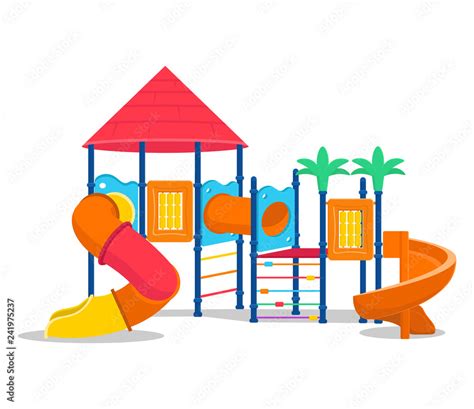 Kids playground with slides and tube. Cartoon vector illustration ...