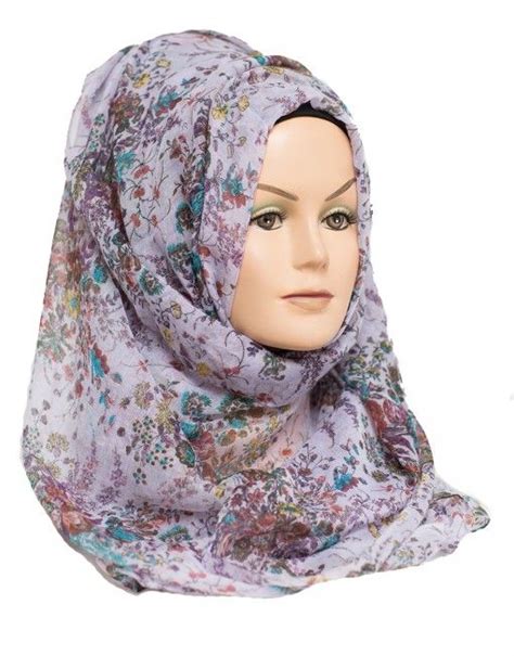 Violet Flower Frenzy Hijab Hijabbella Printed Hijabs Blue And