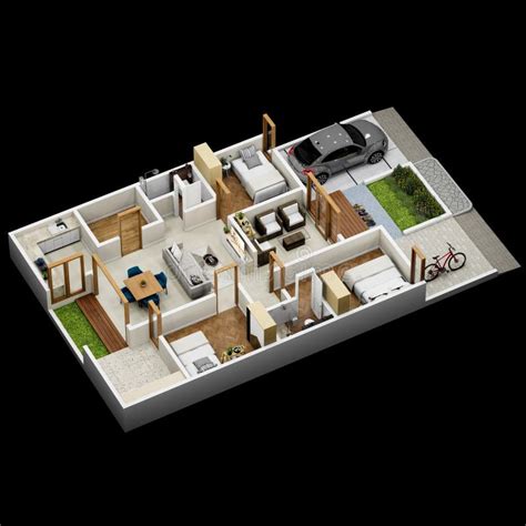 3d Floor Plan Top View House 135 Square Meters Stock Illustration ...