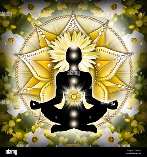 Solar Plexus Chakra Meditation In Yoga Lotus Pose In Front Of Manipura