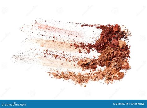 Crushed Nude Shimmer Eye Shadow Texture On White Background Face Powder Bronzer Swatch Broken