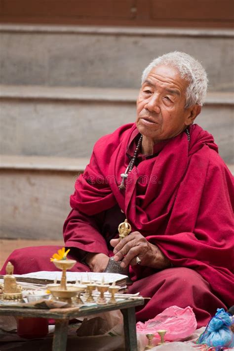 Old Monk Praying In Kathmandu Editorial Photography Image Of Asia