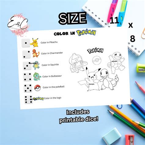 Pokémon Printable Game Activity Sheet Kids Party Favors Pokémon Game