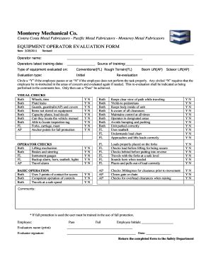 Forklift Operator Evaluation Form Printable