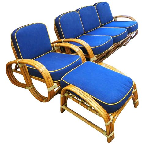 Restored Midcentury Rattan, Living Room Seating Set For Sale at 1stDibs