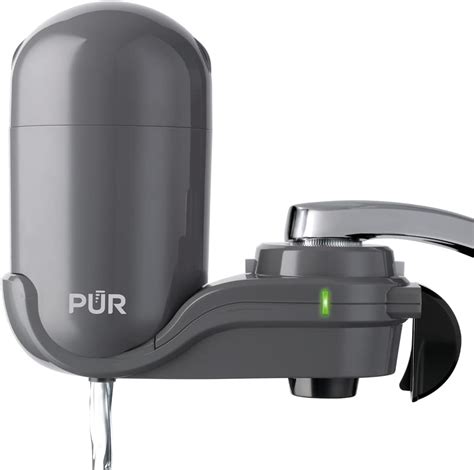 PUR Plus Faucet Mount Water Filtration System Gray Vertical Faucet