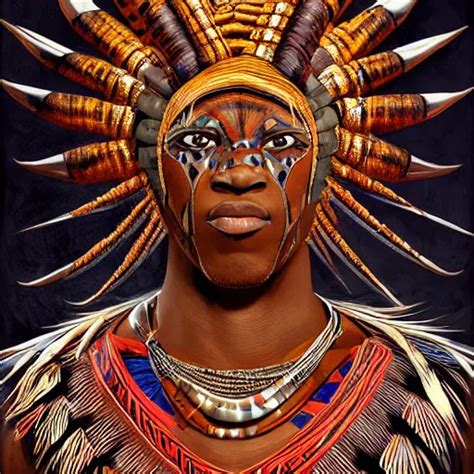 Krea A Full Body Muscular Male With An African Mask Wearing An