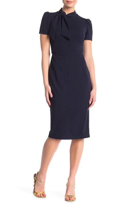 Maggy London Tie Neck Puff Sleeve Scuba Crepe Dress Nordstrom Rack