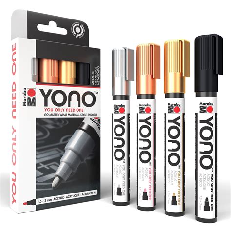 Marabu YONO Metallic Paint Markers 6 Metallic Paint Pens 3mm Tip