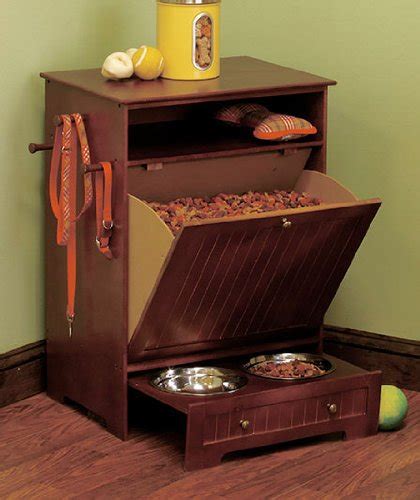 Pet Supplies Pet Food Storage Cabinet With Bowls And Shelf Walnut