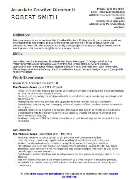 Associate Creative Director Resume Samples Qwikresume