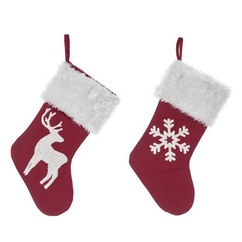 Scandi Personalized Christmas Stockings Red White Snowflake And Deer W