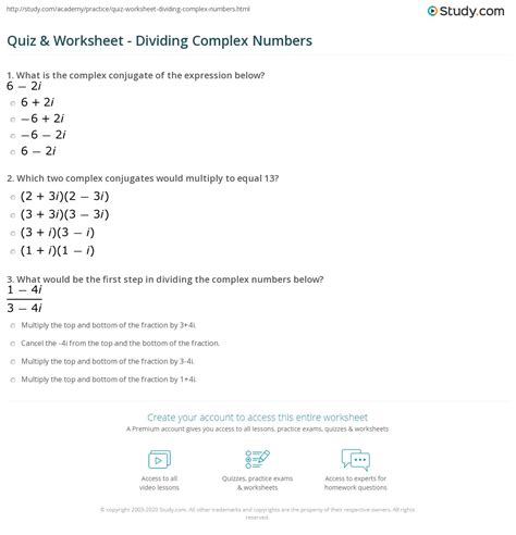 10 Dividing Complex Numbers Worksheet Worksheets Decoomo