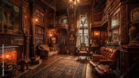 Victorian mansion interior with staircase design generative ai Stock ...