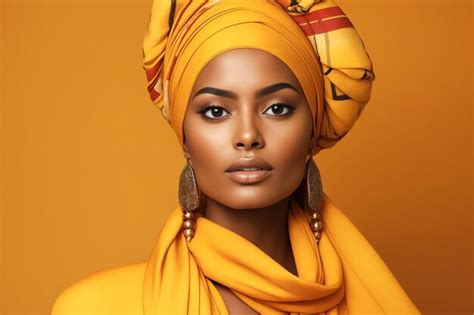 Premium Photo Woman Wearing Yellow Head Scarf And Earrings With