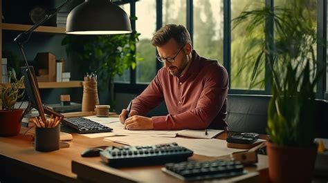 Contador Trabajando En El Escritorio Usando Una Calculadora Para