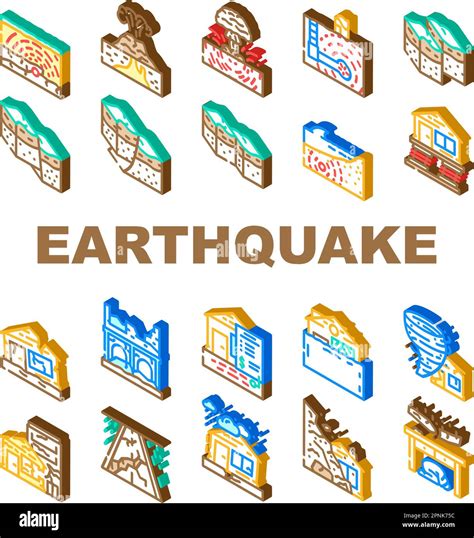 Earthquake Damage Destruction Icons Set Vector Stock Vector Image And Art