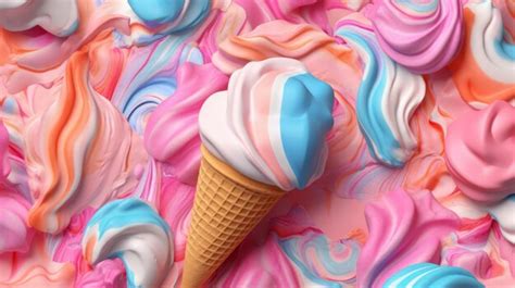 Premium AI Image An Ice Cream Cone With Vibrant Swirls And Sprinkles