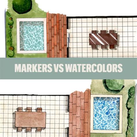 Watercolor Renderings of a House and Pool