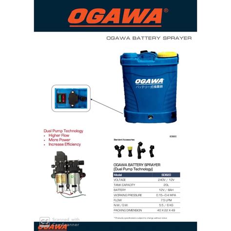 Ogawa Pam Racun Bateri Battery Pump Knapsack Sprayer Ogawa Battery