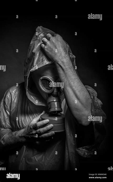 Ebola Infection Concept Man With Red Gas Mask Stock Photo Alamy