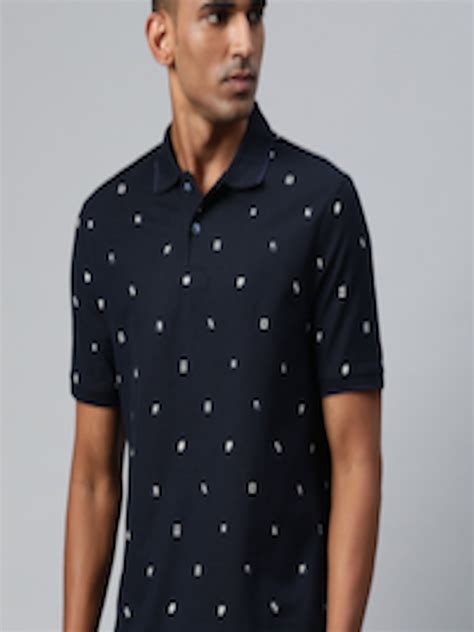 Buy Marks Spencer Men Navy Blue Pure Cotton Geometric Printed Polo