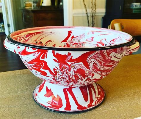 Red Marbled Splatterware Swirl Colander Red And White Etsy In