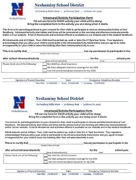 Fillable Online Intramural Activity Participation Form Fax Email Print