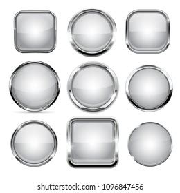 White Buttons Chrome Frame Round Square Stock Vector Royalty Free