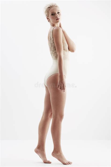 Lovely In Lace Underwear A Gorgeous Blonde Woman Modeling Her Lace