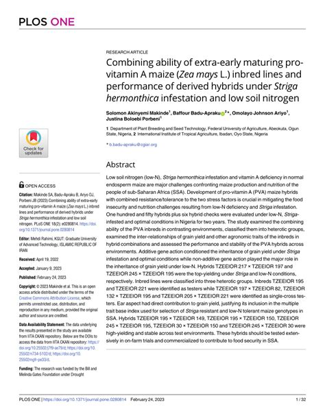 PDF Combining Ability Of Extra Early Maturing Pro Vitamin A Maize