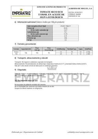 Tomate Seco En Aceite De Oliva Ecol Gico Pdf