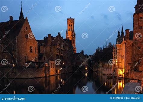 Bruges Rozenhoedkaai Night Scene Stock Photo Image Of Illuminated