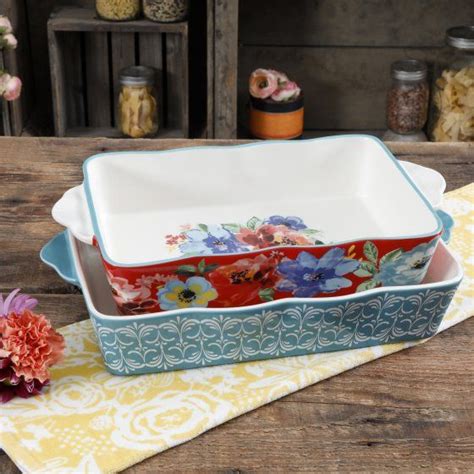 The Pioneer Woman Rectangular Ceramic Bakeware Set Multiple Patterns