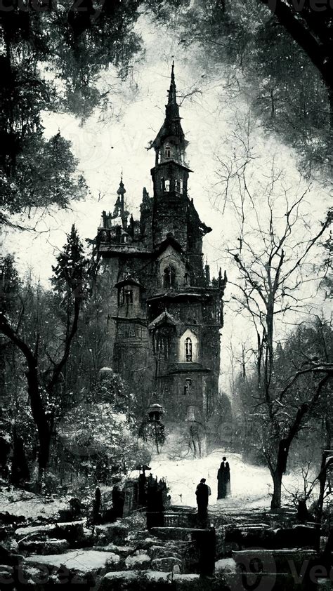 gothic horror dark scene with dark person in front. Abstract ...