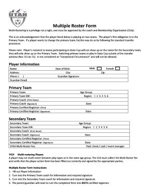 Uysa Multi Roster Form Fill Online Printable Fillable Blank