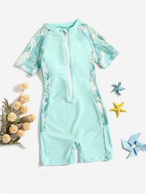 Girls Tropical Print Zipper Raglan Sleeve One Piece Swimsuit Artofit