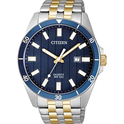 Citizen Citizen Mens Quartz Watch Two Tone Stainless Steel With Blue