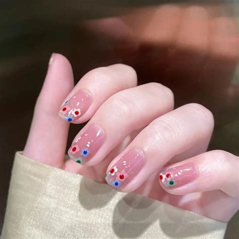 Pcs Box Middle Length Ballet Nude Pink Color False Nails With Design With Heart Pattern
