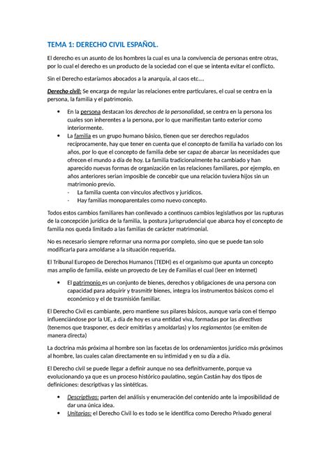 TEMA 1 EL Derecho Civil Español TEMA 1 DERECHO CIVIL ESPAÑOL El