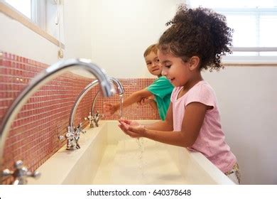 Pupils Montessori School Washing Hands Washroom Stock Photo