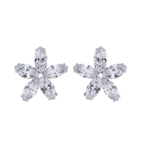 Silver Cubic Zirconia Flower Earrings