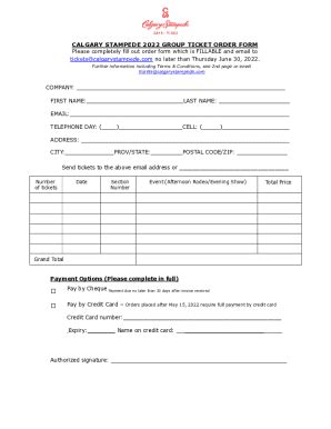 Fillable Online Calgary Stampede 2022 Group Ticket Order Form Fax Email