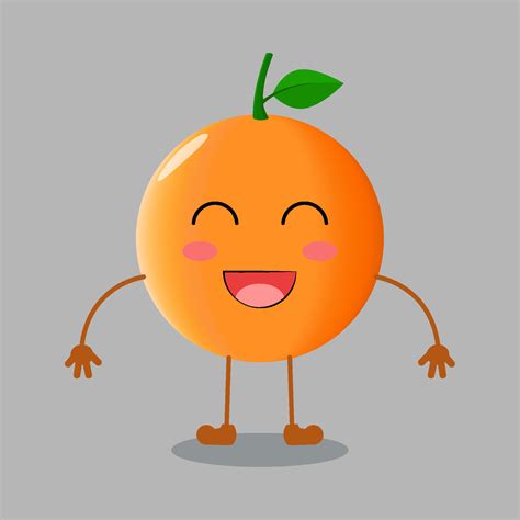 Illustration of cute orange fruit with smile expression 7438181 Vector ...