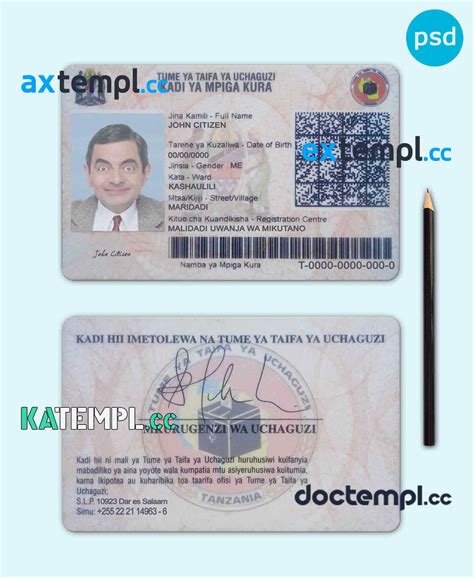 Sample Tanzania Identity Card Psd Template With Fonts Download