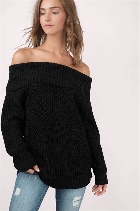 The Chills Off Shoulder Sweater In Black Shopperboard