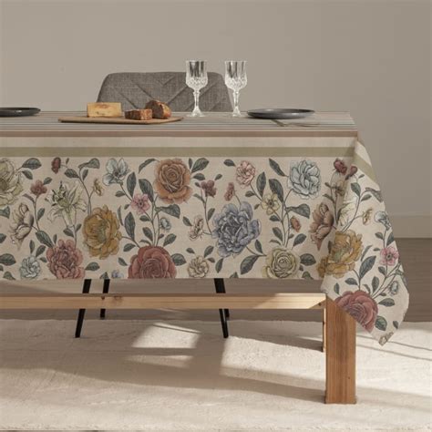 Nappe En Lin Imprim E Taupe Avec Traitement Anti Taches X Cm May