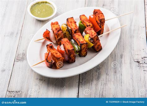 Indian Paneer Barbecue Or Tikka Kabab Stock Image Image Of Marinated Cubes 73299839